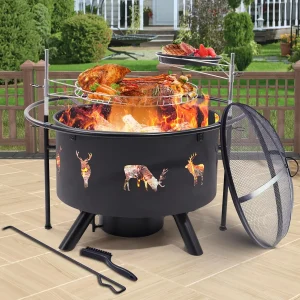 32 Inch Large Fire Pit with 2 Grills.
