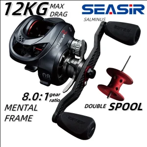 Baitcasting Fishing Reel Max Drag 12Kg 8.0:1 High Gear Ratio Metal Aluminum Frame coil.