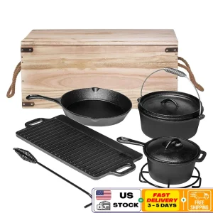 Camping Cooking Set 7 Piece Cast Iron Cookware.