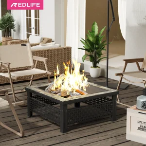 30 Inch Fire Pit, Square Outdoor Fireplace.